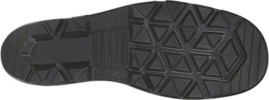 Zwarte Dunlop werklaarszool met driehoekig profiel en maten.