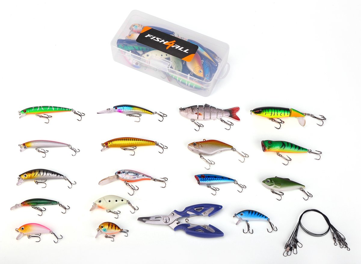 Fish4all Pike Hardlure Box + Leaders & Pliers (23pcs) - Kunstaas Set