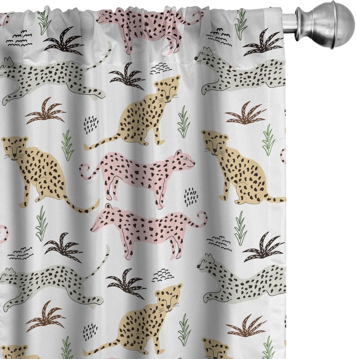 ABAKUHAUS Luipaarden Voorhangen – 2x75x175 cm – Mikrofaser Wit Multicolor