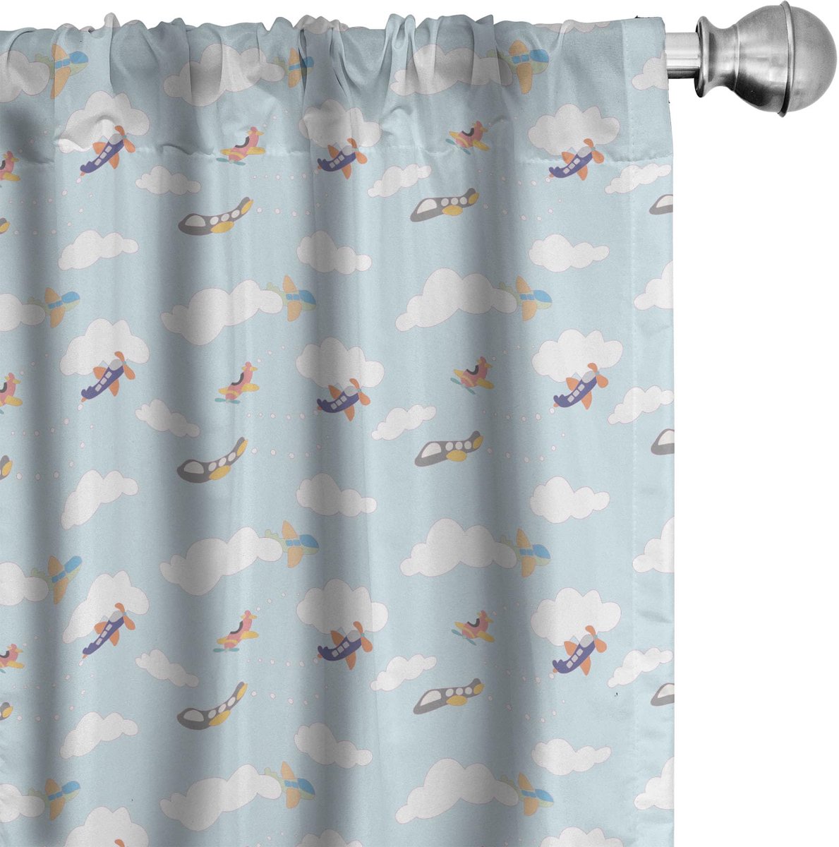 ABAKUHAUS Vliegtuiggordijnen – 2x75x175 cm – Babyblauw/Multicolor