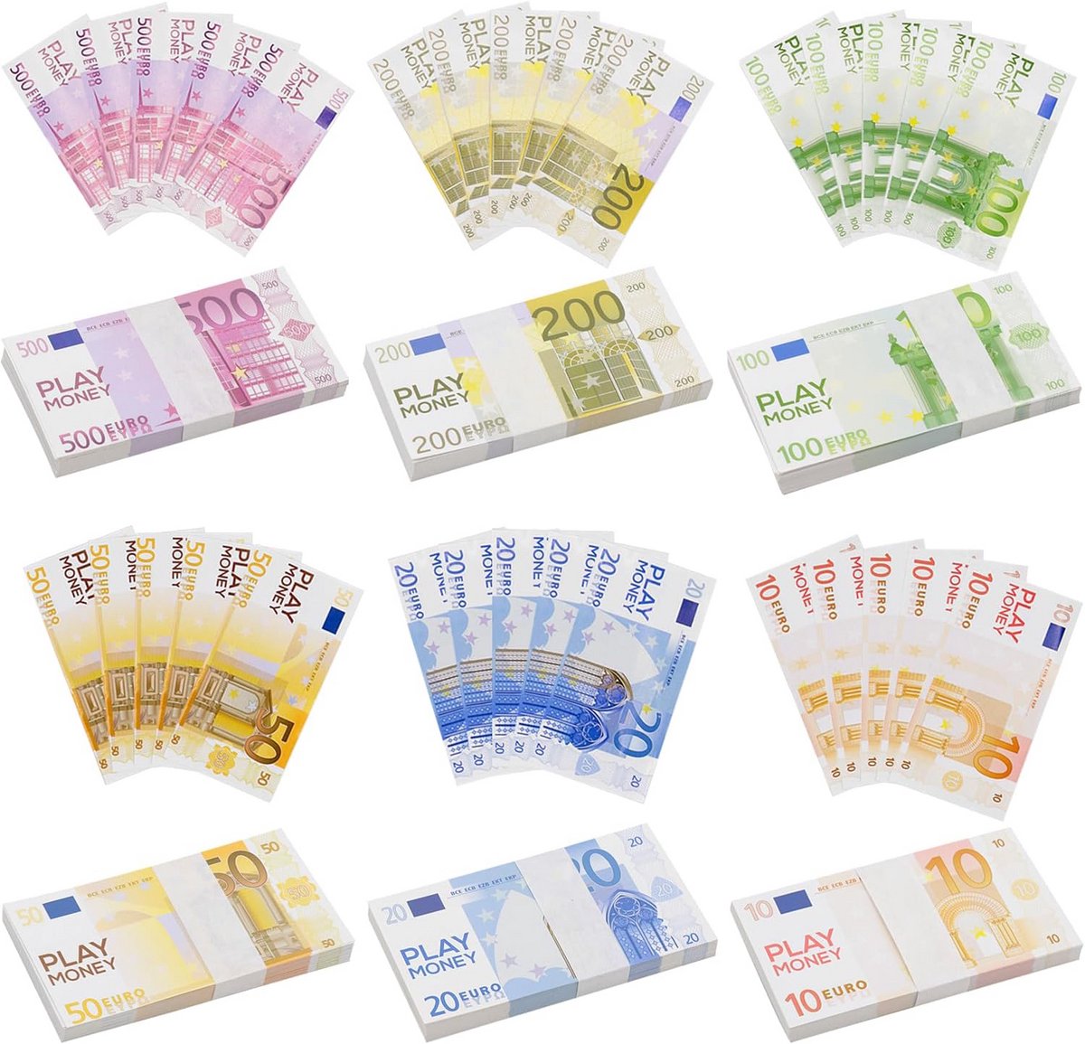 Speelgeld set 120 nep eurobankbiljetten dubbelzijdig bedrukt educatief speelgoed
