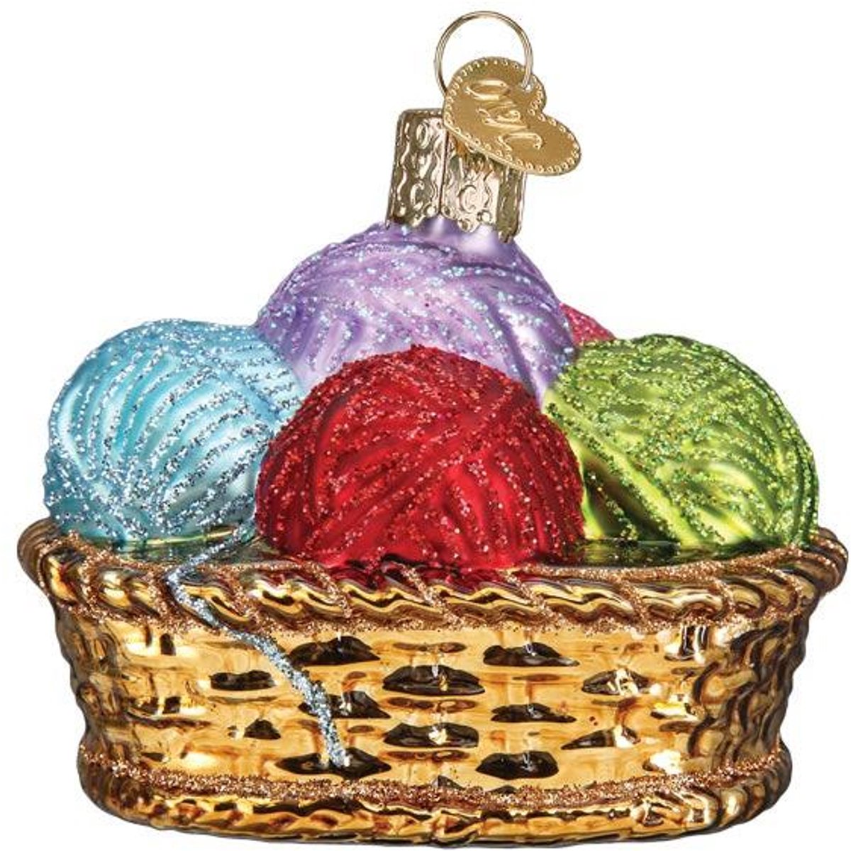 Kerstbal Bolletjes Wol in Mand – Glazen Ornament – Old World
