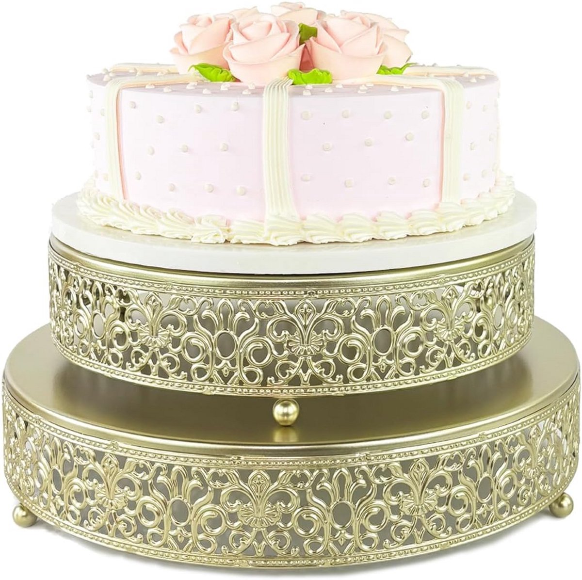 2x Metalen Taartstandaard Set Goud - Ronde Dessert Display voor Bruiloft & Feest - 35 & 40 cm