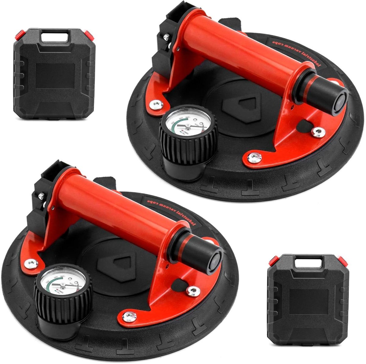 Vacuüm Glasheffer 2-pack - Bijgewerkt - 20,5 cm met stalen handgreep - manometer - draagvermogen 200kg - voor glas - tegels - ramen - marmer - zonnepanelen.