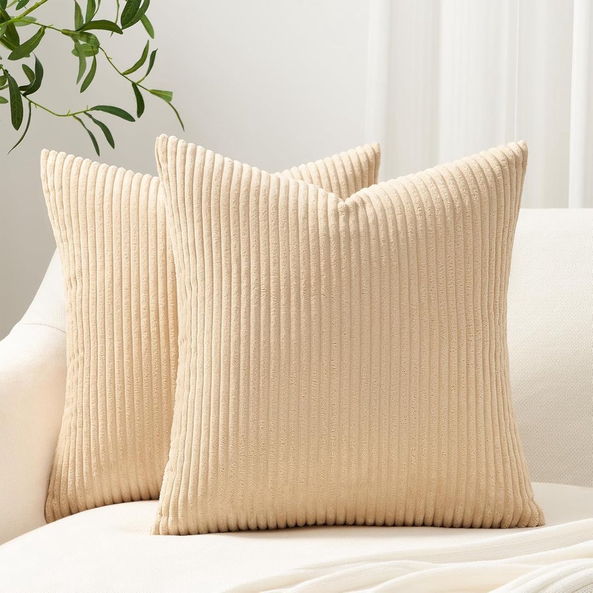 Famanu Set van 2 stuks ribfluwelen kussenslopen corduroy 40 x 40 cm kaki
