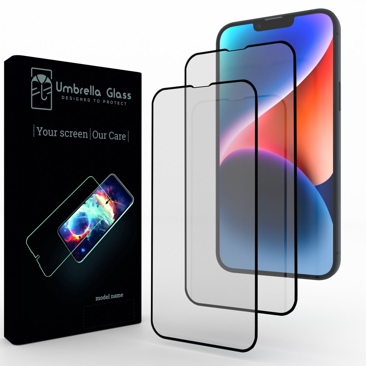 Screenprotector - Geschikt voor iPhone 13 - 13 Pro - 14 - 16E - 2.5D Full Cover | Umbrella Glass