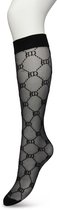 Bonnie Doon Dames Geruite Panty Kniekousen Zwart maat 36/42 - Knie Kousen 20 denier - Ruitjes - Ruiten - Print - Uitstekend draagcomfort - Bonnie Doon Knee High - Kniesokken - Zakt niet af - OEKO-TEX - Black - BP221801.101