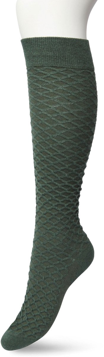 Bonnie Doon Bio Kabel Kniekousen Dames Donker Groen maat 36/42 - Kabel patroon in Ruit Vorm - Biologisch Katoen - Uitstekend comfort - Cable Knee High - OEKO-TEX - Gladde Naden - Duurzaam Huidvriendelijk Bio Katoen - Leger - Sycamore - BP211506.374