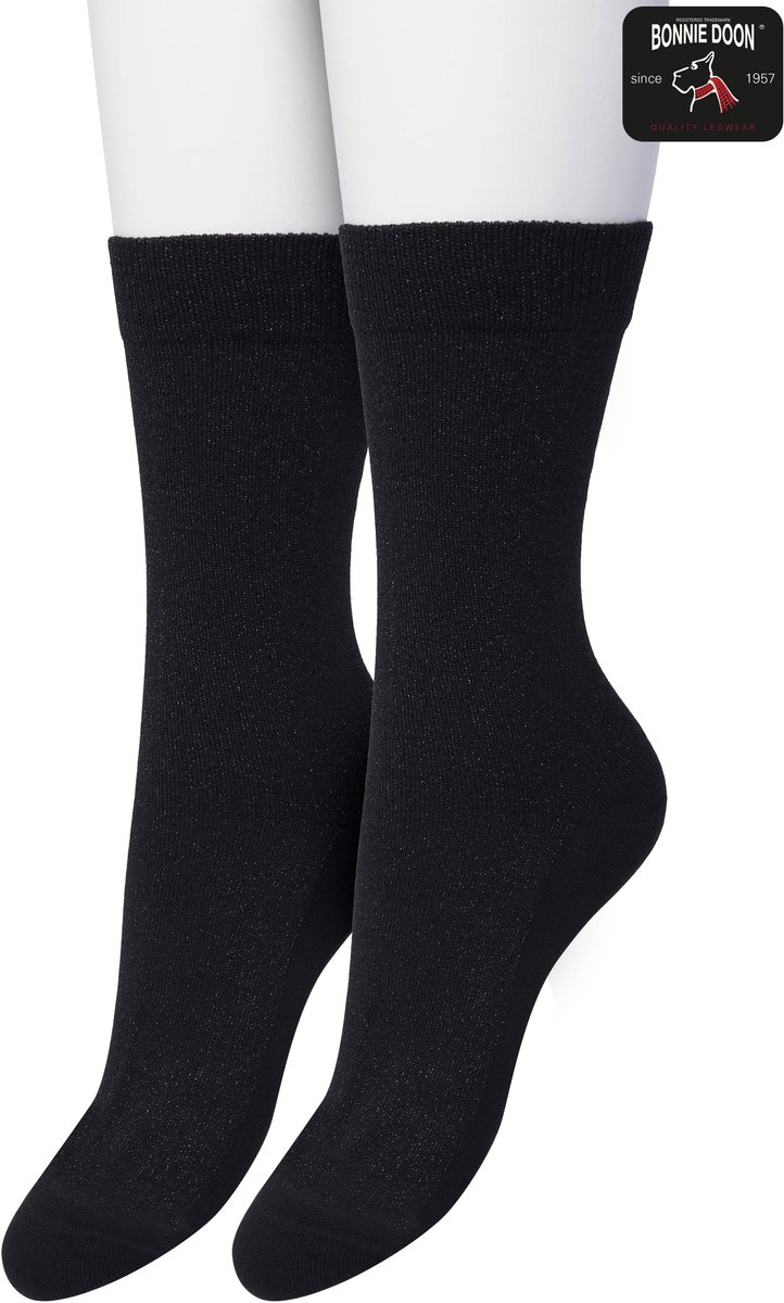 Bonnie Doon Set Katoenen Glitter Sokken Dames Zwart maat 36/42 - Set met 2 paar Sokken - Glitter Subtiel - Katoen met zachte Lurex - Zachte Sokken - Gladde Naden - Perfecte Pasform - 2 pack - Multipack - Zwart - OL05113802.101