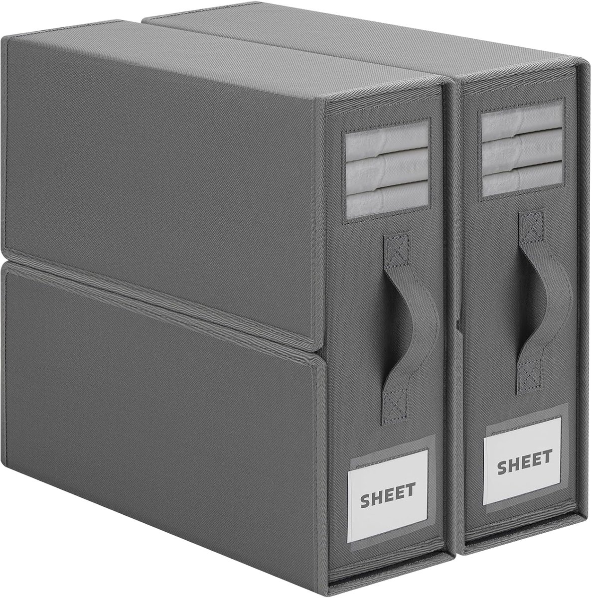 Famanu – Set van 2 Oxford beddengoed organizers met handgrepen en transparant venster