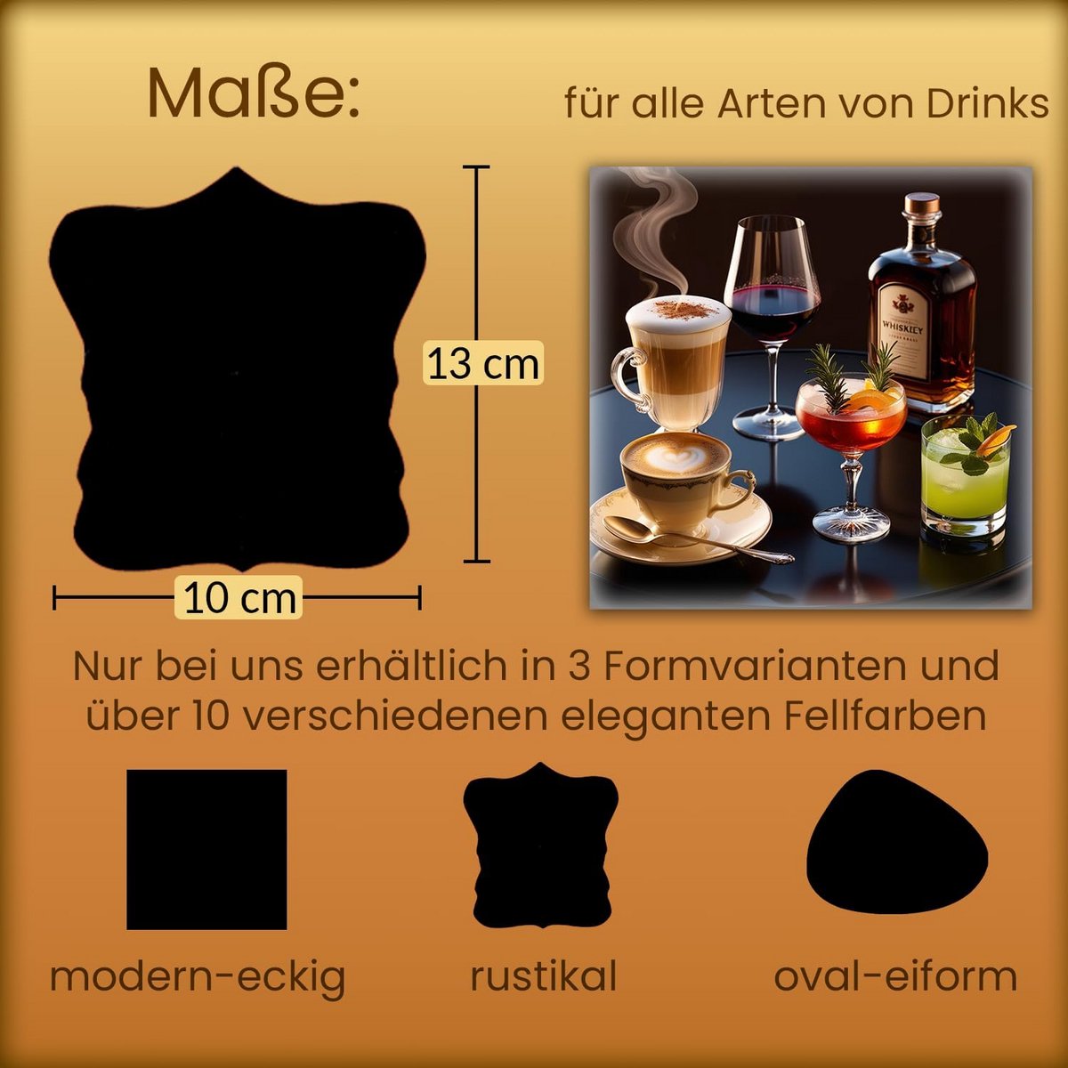 Set van 4 decoratieve onderzetters van echt koeienleer voor glazen (Ø 13 cm)