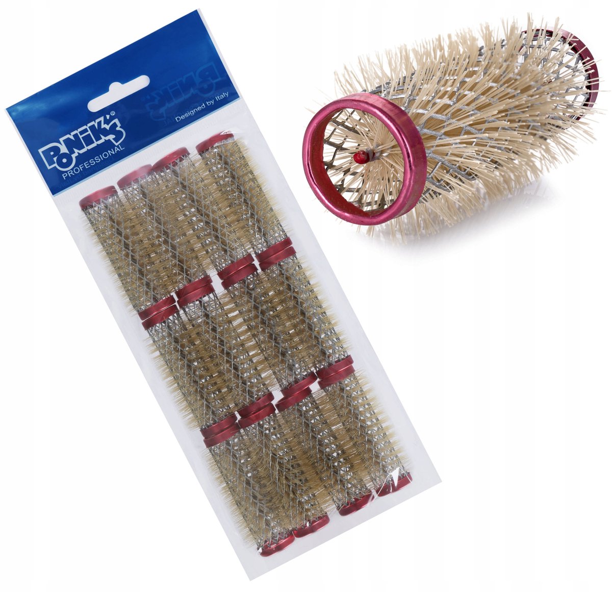 Poniks METAL HAIR ROLLERS MET BRUSH - 18mm 12 Stuks openwerk - Ideaal voor stylen en permanenten