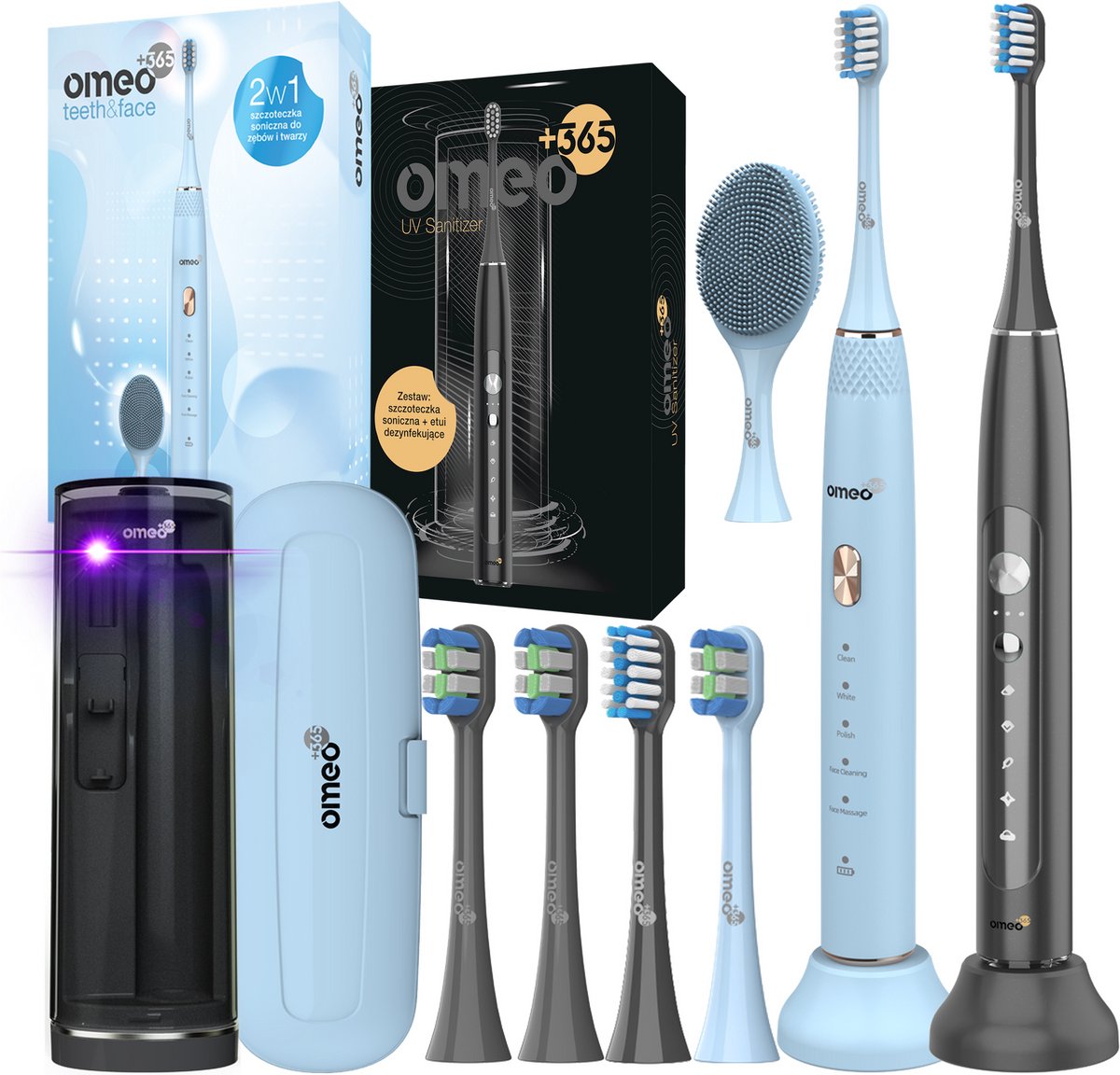 OMEO Teeth&Face + UV Sanitizer - Sonische Tandenborstels Set - 96000 bewegingen - UV-desinfectie - 60 dagen batterij