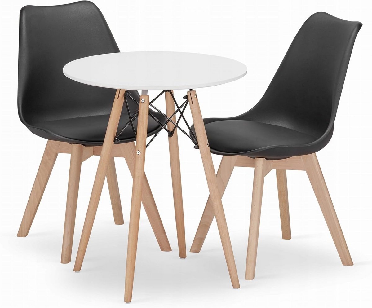 Eetkamerset Rond Tafel met 2 Moderne Stoelen - Compacte Eetset voor Kleine Ruimtes