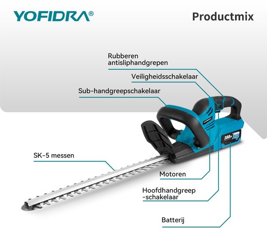 Yofidra Accu Heggenschaar - 21V Accuheggenschaar - Dubbelwerkende - 51 cm Zwaardlengte - 65 mm Snijbreedte - mit 2x Accu’s - voor het snijden van takken, trimmen van Merkloos	 — afbeelding 2