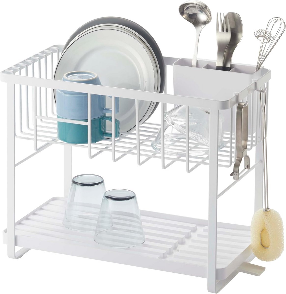 2-laags draad afdruiprek voor afwas, wit, Staal/ABS/HARS/Polypropyleen/Siliconen, 41 x 22 x 33 cm
