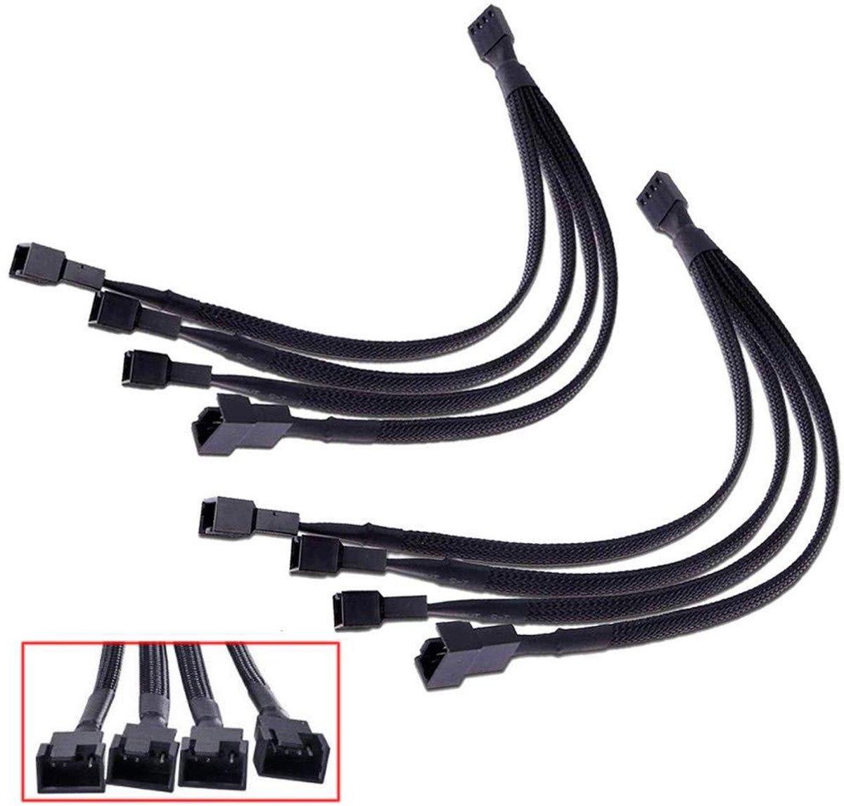 E-Ambar - PWM ventilatorsplitter, adapterkabel voor desktopcomputer met 4-pins Y-splitter.