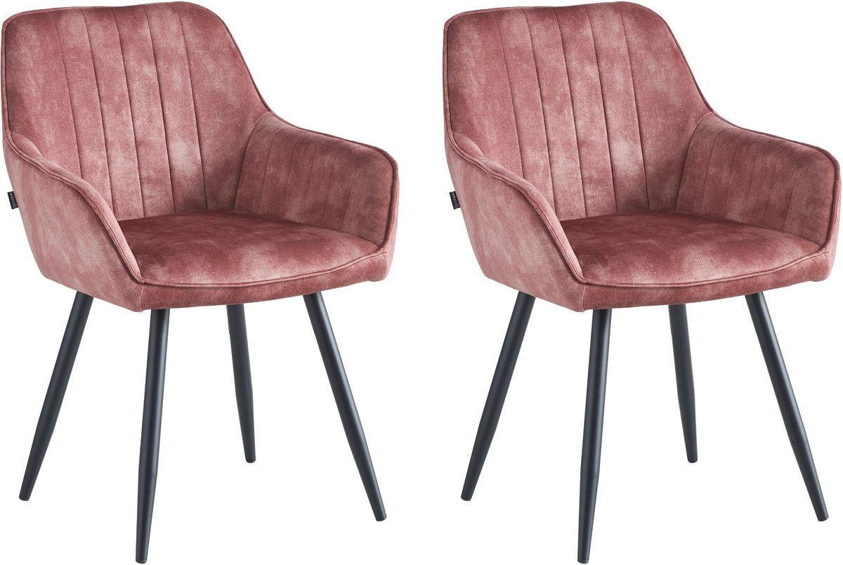 Colenis® - Ozzy Eetkamerstoel - Set Van 2 - Roze - Adoré Velvet - Industrieel - Met armleuning