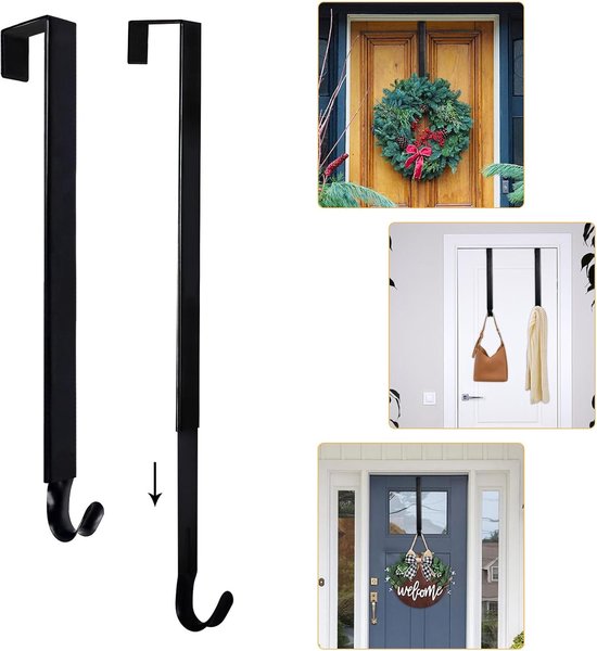 Kranshanger - 1 stuk - Kerstkrans hanger - verstelbaar van 38 tot 65 cm - Kranshanger voor voordeur - Haken - deurhanger - kerstkransen ophangen - voor deur voor kerstkransen, decoraties en haak - zwart
