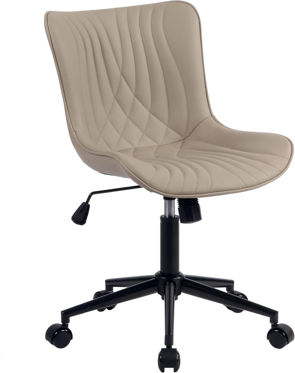 Bureaustoel, ergonomisch in visstaart-design, bureaustoel met wielen, in hoogte verstelbaar en kantelfunctie, computerstoel voor thuiskantoor en kantoor, kaki