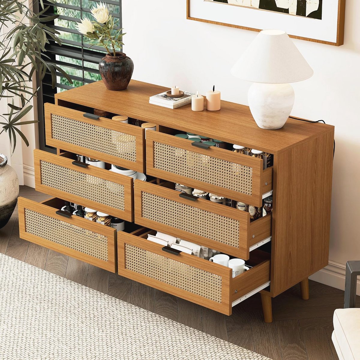 Houten Commode met 6 Lades | Dressoir 120 x 40 x 76,5 cm voor Slaapkamer en Woonruimtes