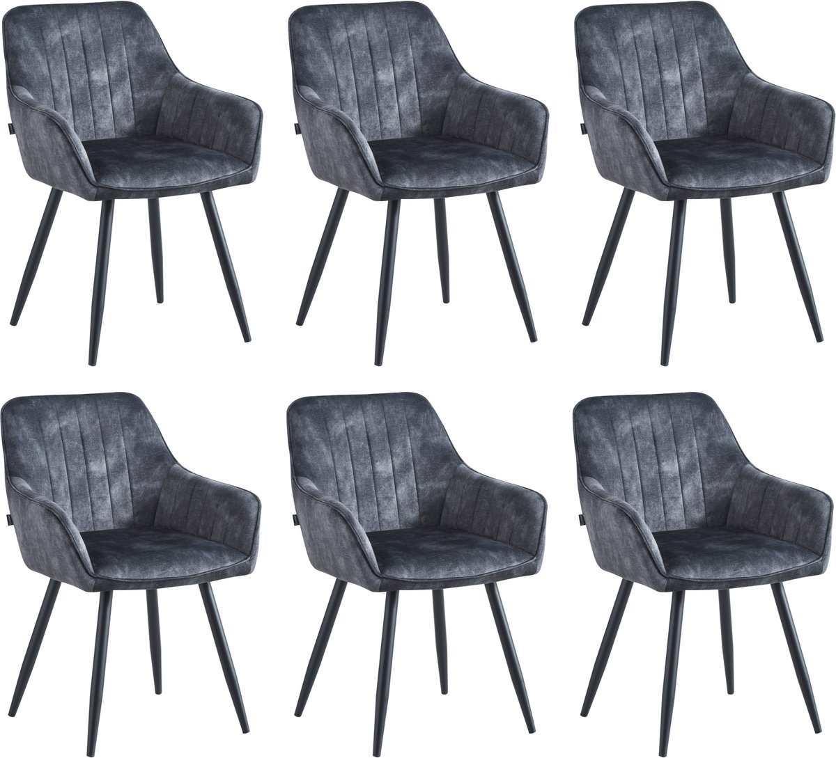 Colenis® - Ozzy Eetkamerstoel - Set Van 6 - Antraciet - Adoré Velvet - Industrieel - Met armleuning
