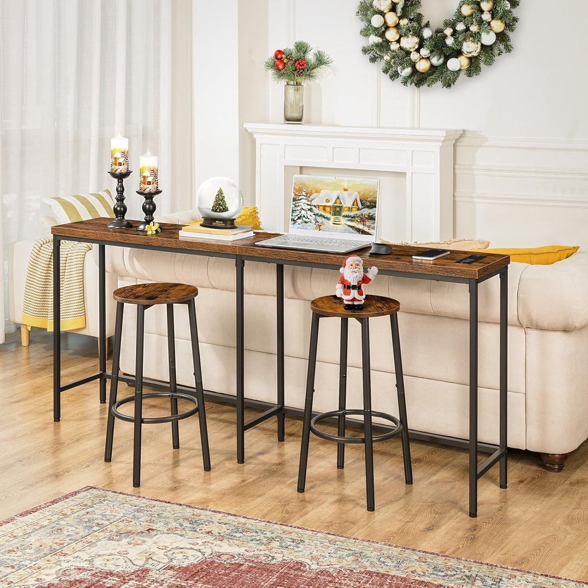 Set van 2 Design Barkrukken met Rugleuning - – Industriële Hoge Keukenkrukken Reposapiés, - Medahomestore