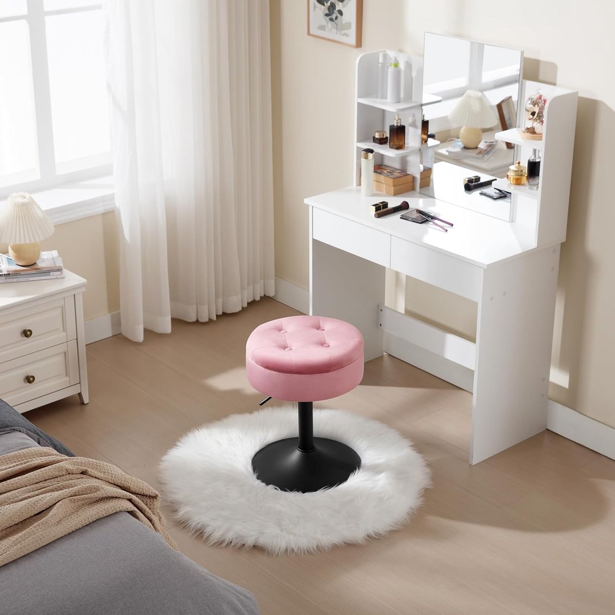 Luxe Kaptafel met LED Spiegel - Inclusief Kruk - Fluwelen Kruk, Hoogte Verstelbaar 49,5–65 - Medahomestore
