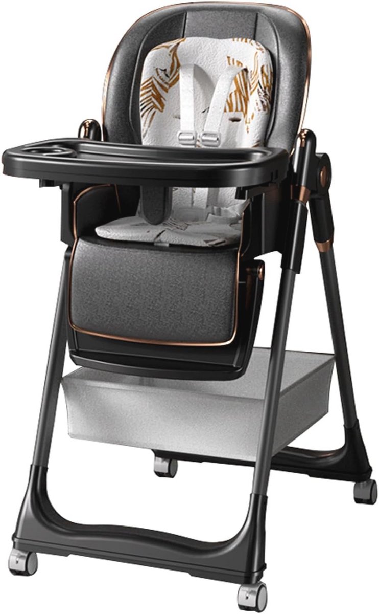 Verstelbare Hoge Kinderstoel van PU-leer met Dubbellaags Dienblad - Perfect voor Baby's