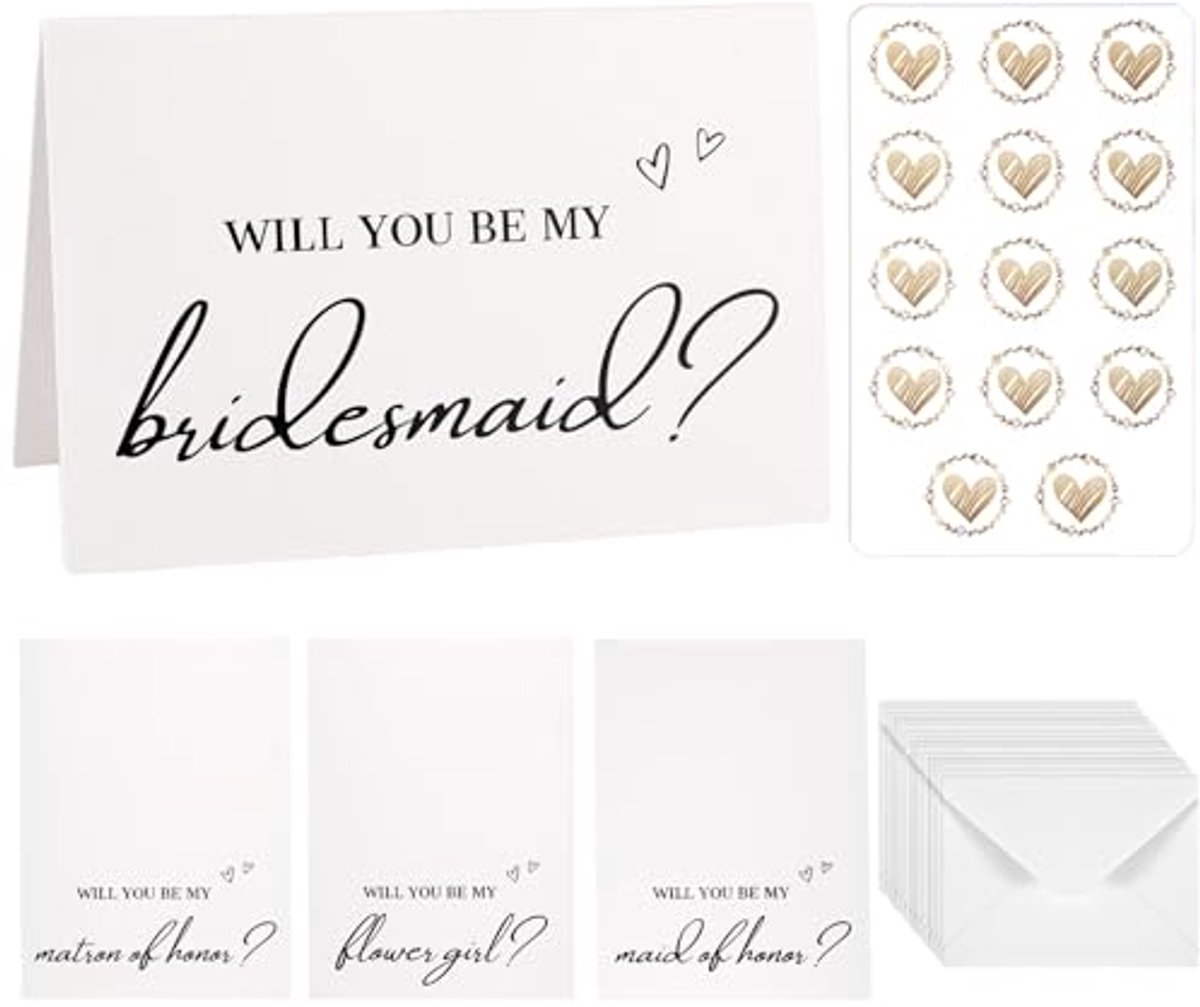 Set van 14 aanzoekkaartjes voor bruidsmeisjes, 8 'Wil je mijn bruidsmeisje zijn', 2 bruidsmeisjes, 2 bloemenmeisjes, 2 eregasten, huwelijksuitnodiging, bruidsdouchecadeau voor haar