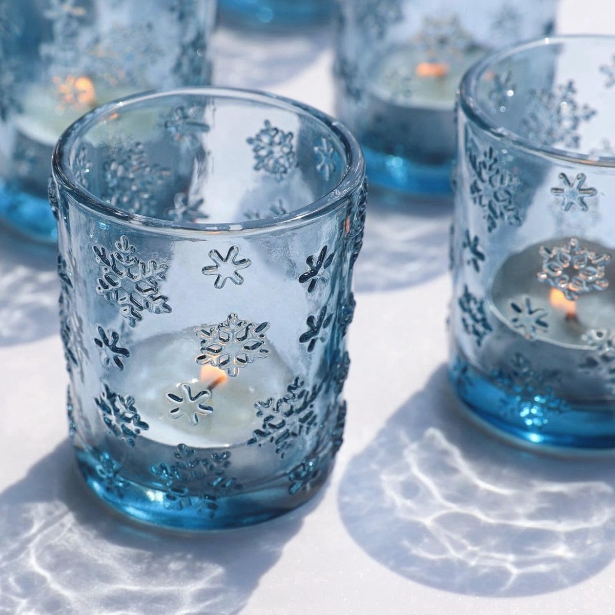 12Pcs Blauwe Sneeuwvlokken Votief Kaarsenhouders voor Tafel Decoratie