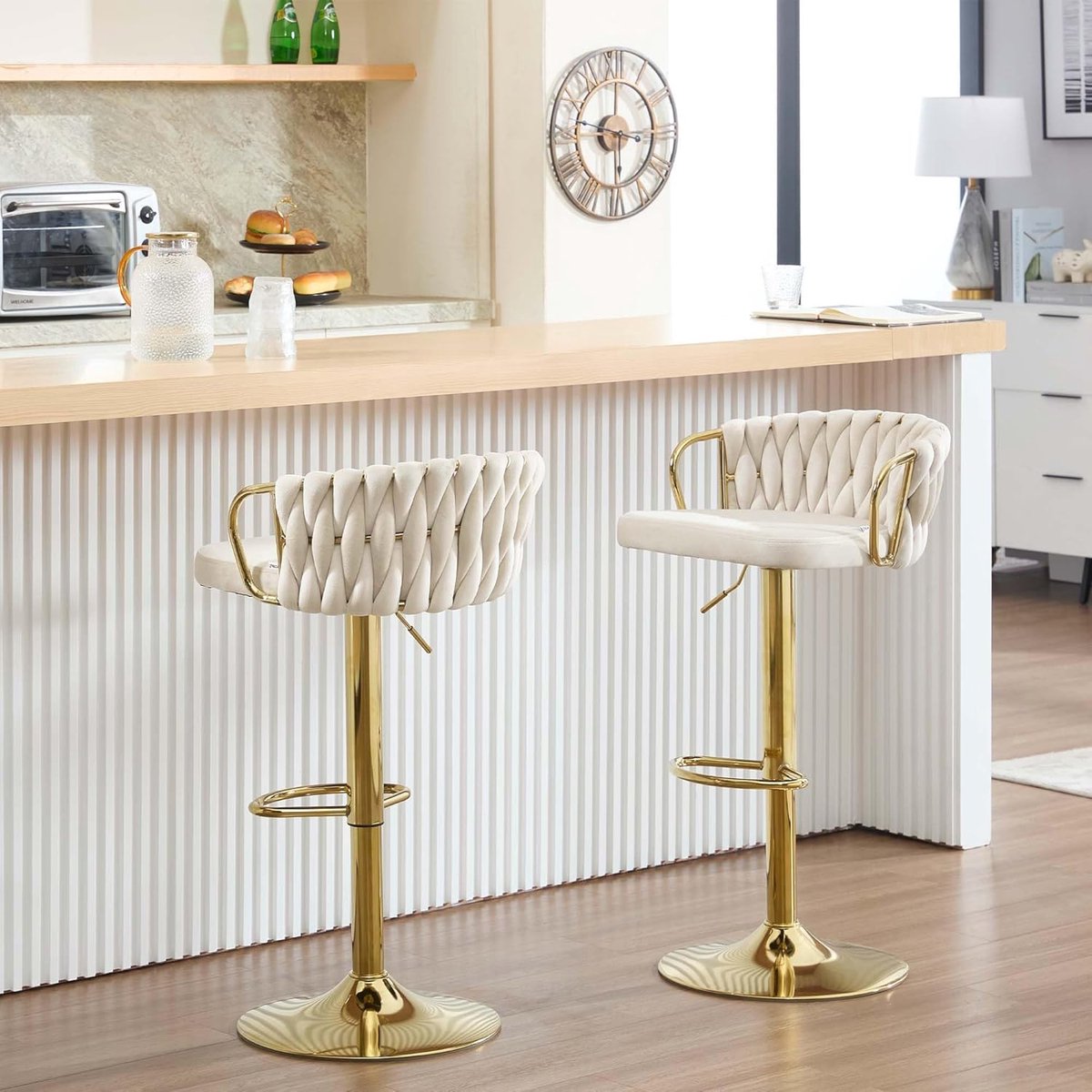 Set van 2 Design Barkrukken met Rugleuning - In Hoogte Verstelbare Velvet Barkrukken - Medahomestore