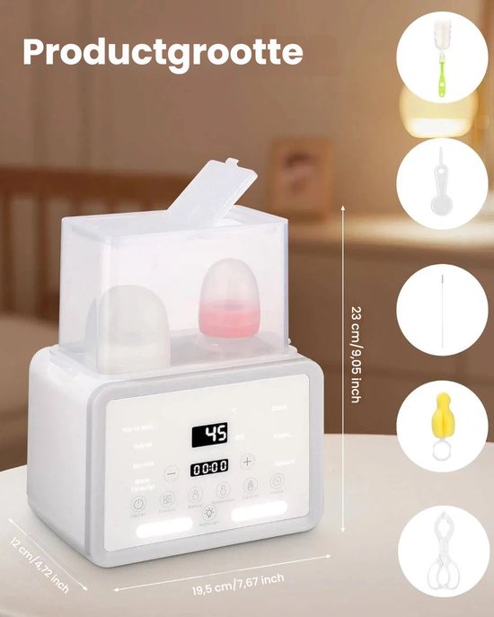 Babyfleswarmer 8-in-1 met Sterilisator - Verwarmt 2 Flessen Tegelijk - LCD Display & Stoomsterilisatie - 24u Temperatuurregeling - Geschikt voor Glas/Plastic/Silicone Flessen - Snel Opwarmen in 3.5-8 Minuten van Merkloos — afbeelding 5