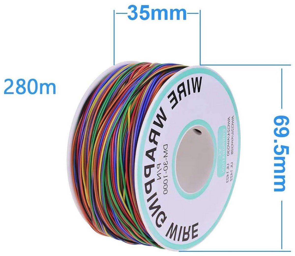 280 Meter Isolatietest Kabel - 30AWG Vertind Koper, Hoge Temperatuurbestendig, 8 Kleuren