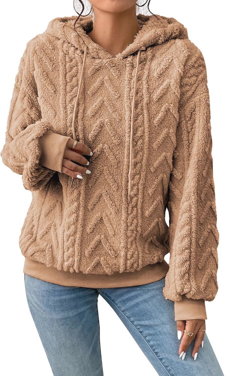Dames teddyfleece hoodie - Effen kleur, extra groot en warm