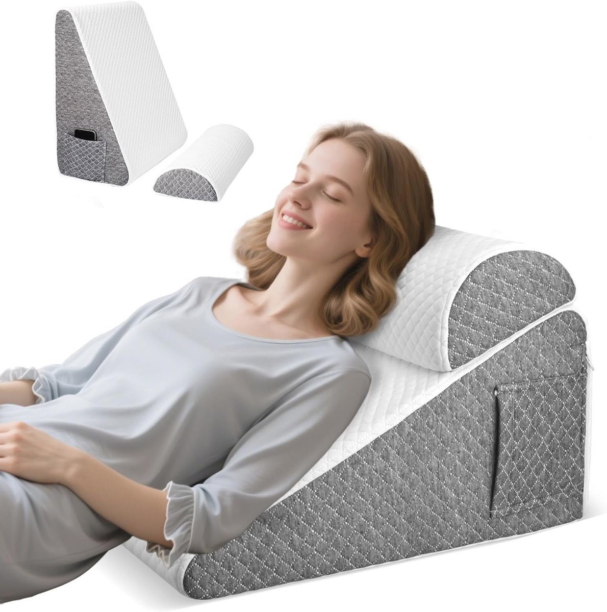 Leeskussen voor bed en bank - 50 x 50 x 26 cm - Wasbare overtrek en traagschuim