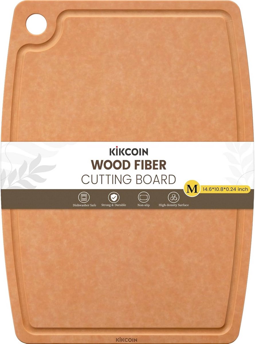 Houten snijplank voor keuken, vaatwasmachinebestendig, antislip en met sapgroef, 37 x 27 cm