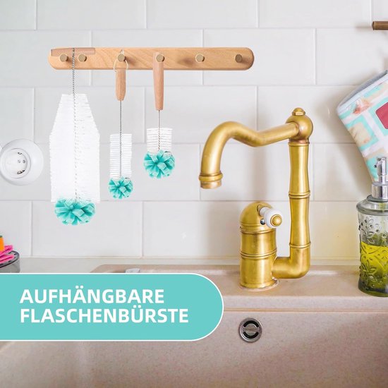 Flessenborstel Set voor Glazen en Kunststof Flessen - 3 Stuks, 32 cm Reinigingsborstel met Zachte Spons voor Baby- en Drinkflessen — afbeelding 5