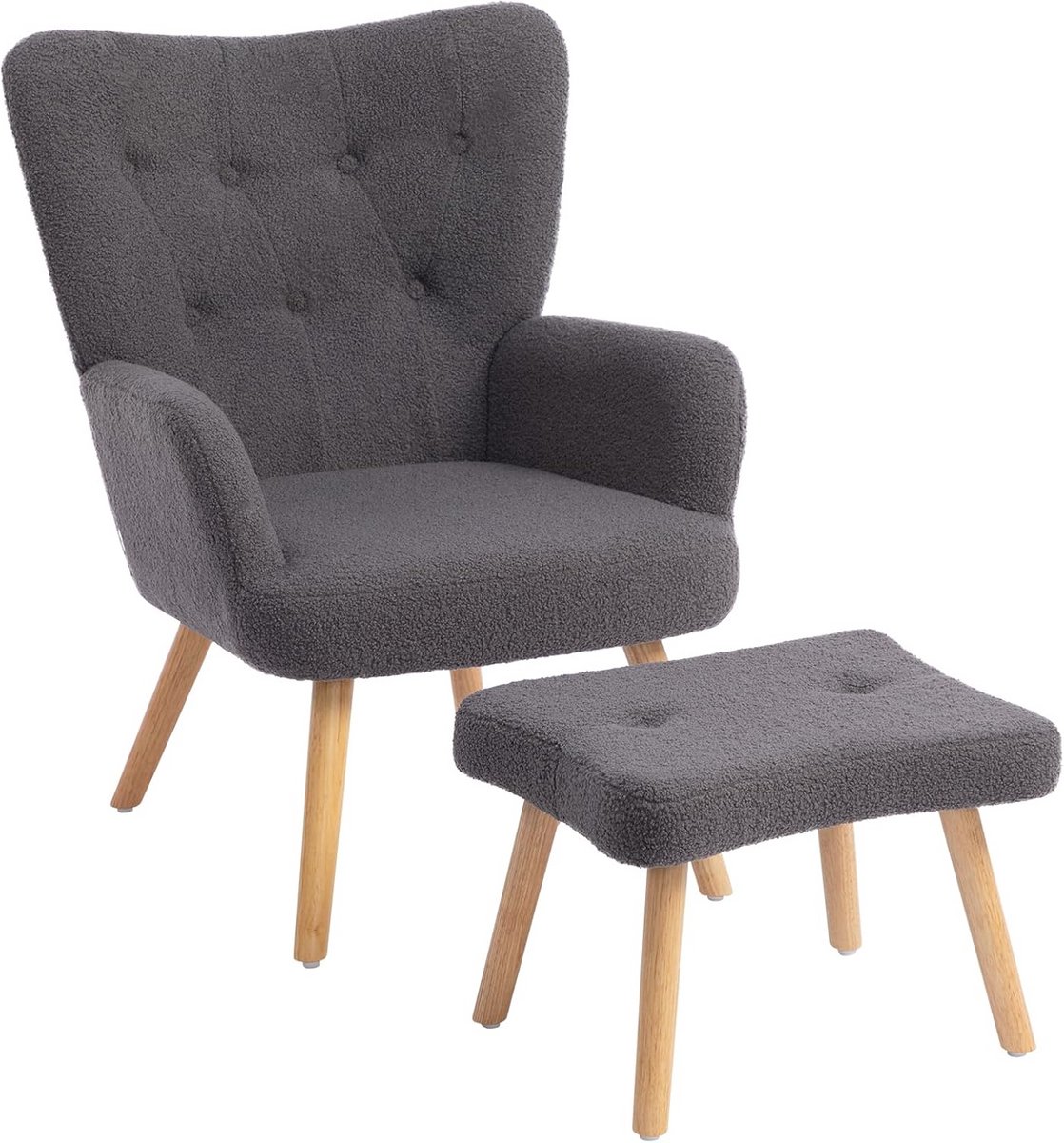 Comfortabele fauteuil met voetenbank voor woonkamer en slaapkamer - Grijs accentstoel en leesstoel