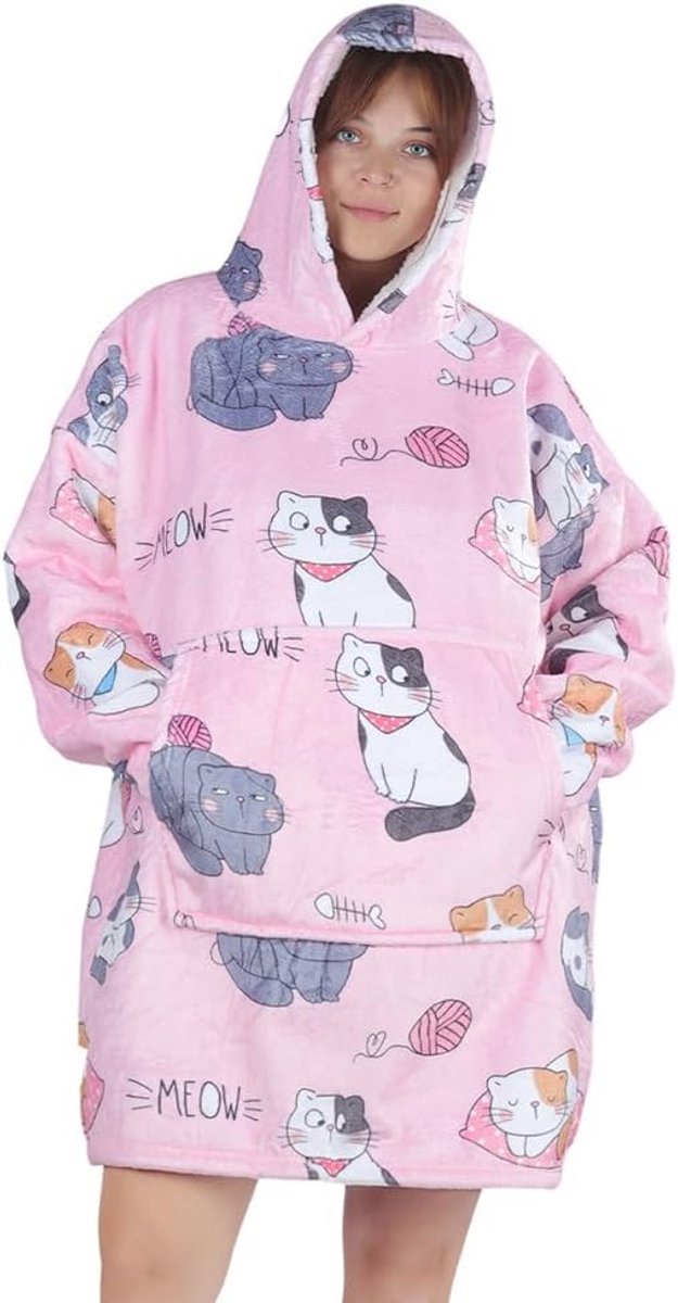 Oversized Sherpa Hoodie Deken Sweater voor Dames - Warme en Gezellige Flanellen Body Deken, Één Maat
