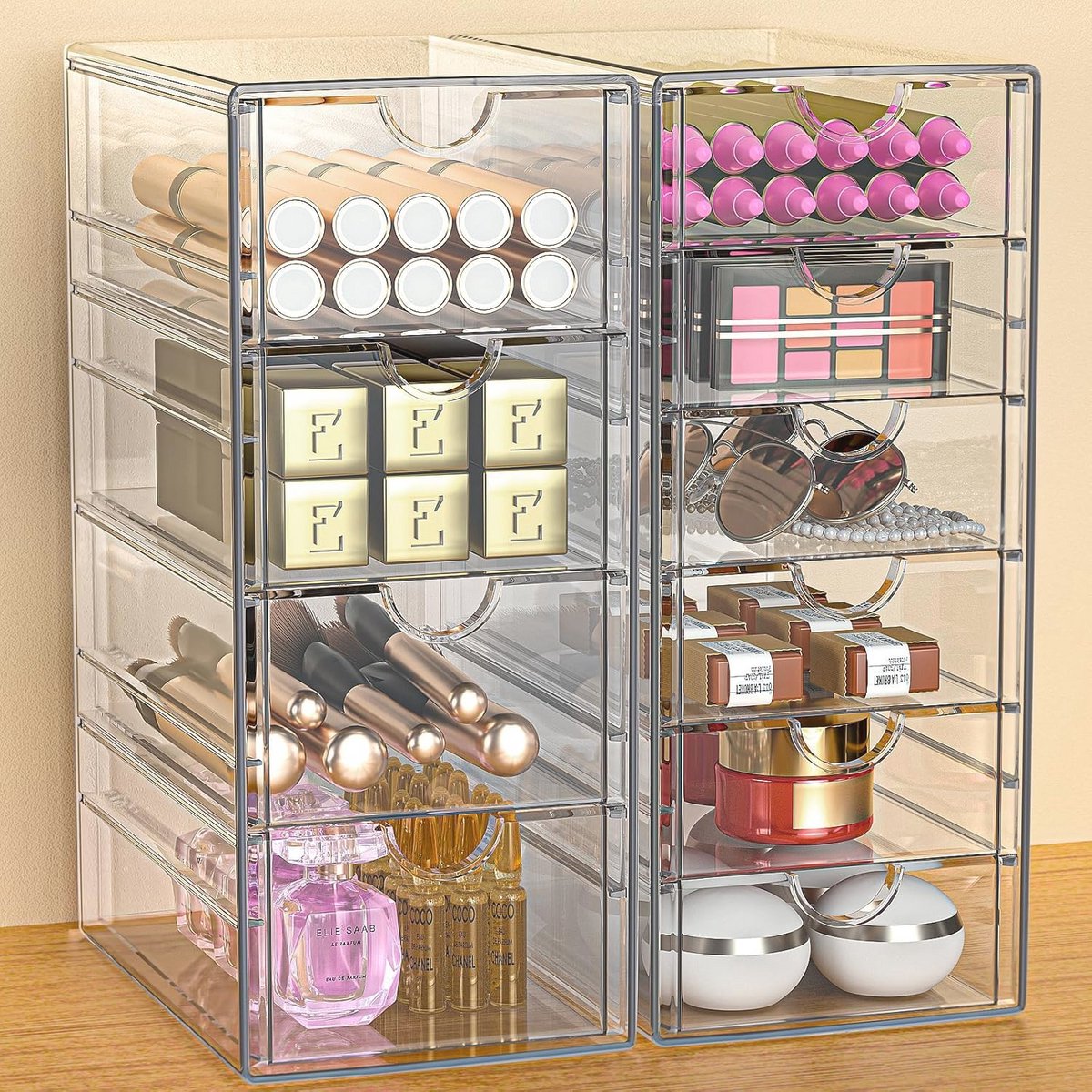 Make-up organizer met 10 laden en bureaubenodigdheden - Transparante bureauaccessoires voor make-up en sieraden