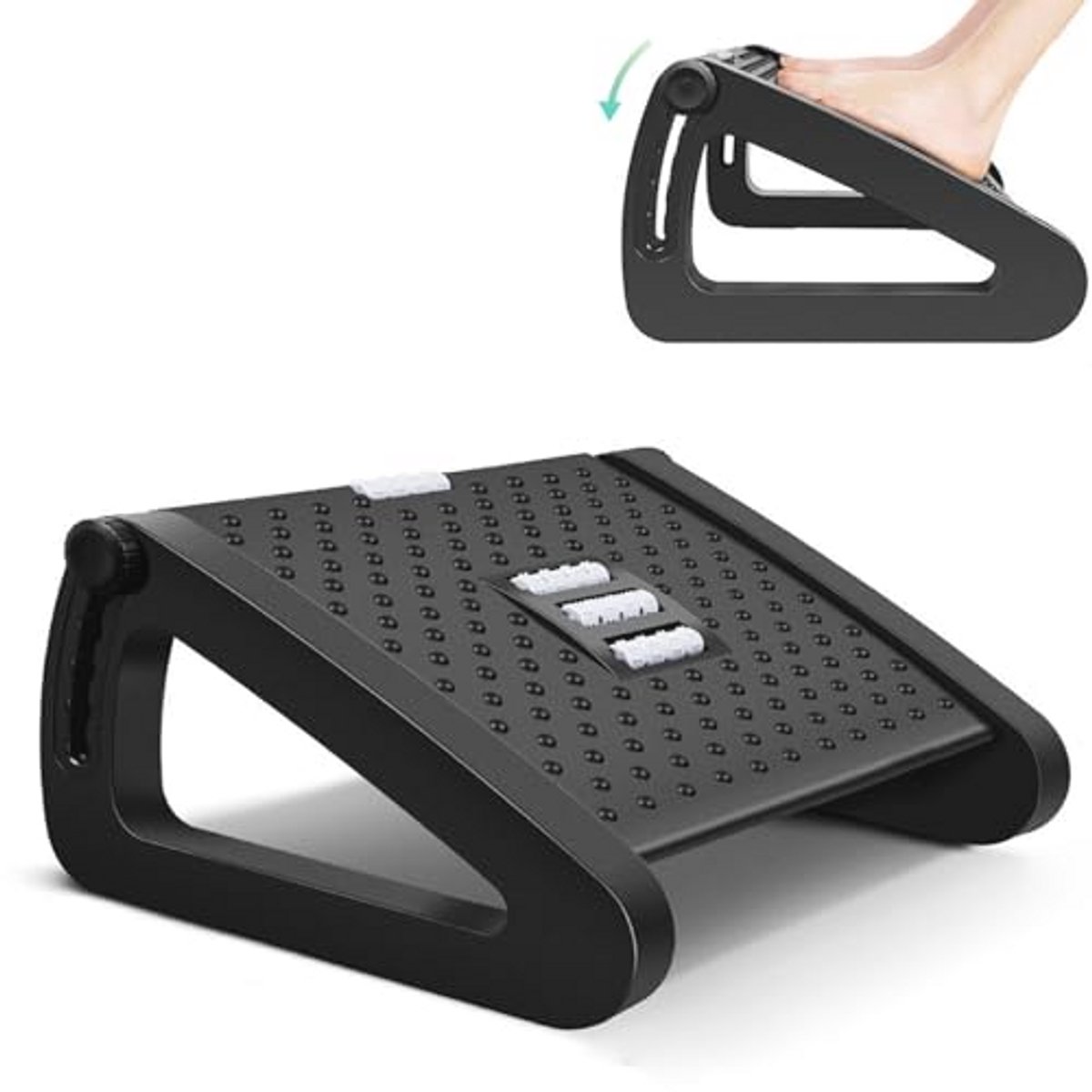 Ergonomische Voetsteun voor Onder Bureau - Verstelbare Voetensteun met Massagetextuur en Rollers voor Kantoor en Thuis
