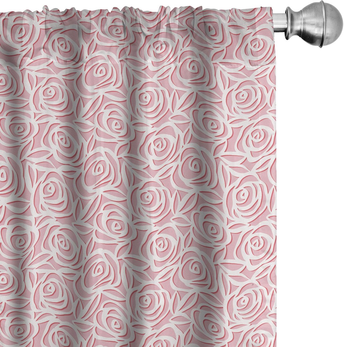ABAKUHAUS Gordijnset – Geometrische print – 2x75x225 cm – Microvezel, halfverduisterend, poederroze/donker koraal Pale Pink Dunkel Coral