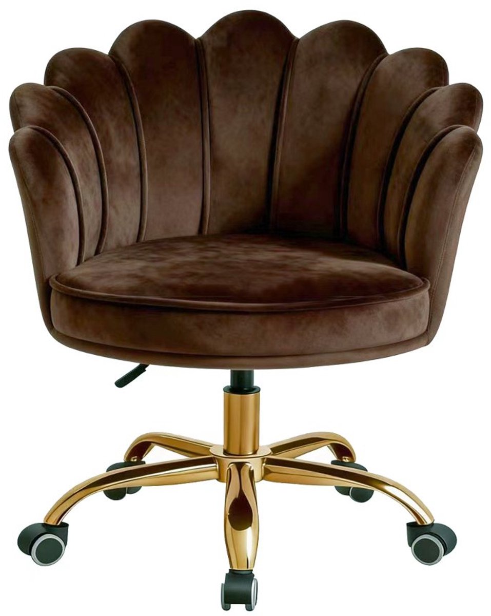 Velvet Schelp Bureaustoel Donkerbruin met Goudkleurig onderstel | Russle
