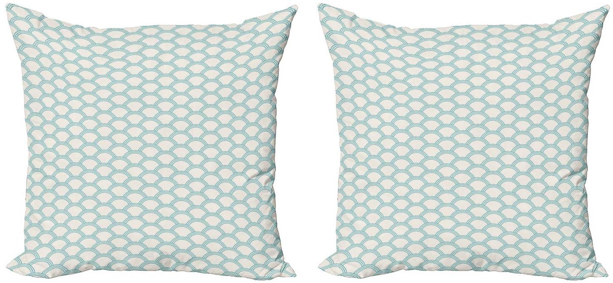 ABAKUHAUS Kussenhoes – Set 2x50x50 cm – Dubbelzijdig bedrukt – Mikrofaser Turkoois-crème