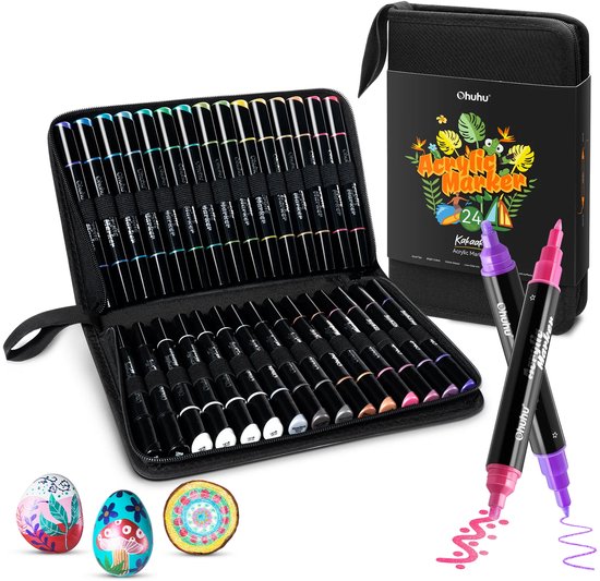 Marker acryliques à Dual pointe Ohuhu – 24 couleurs métalliques