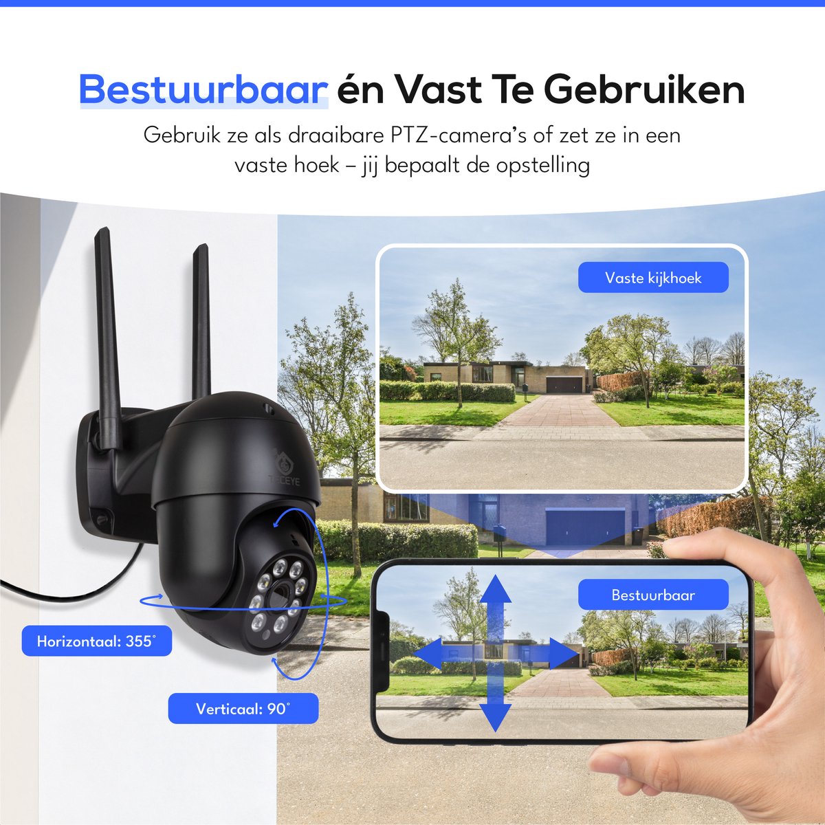 Teceye PTZ Camera Systeem Beveiligingscamera Draadloos Buiten 355° Zoom - afbeelding 3