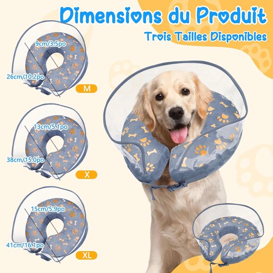 panemy Opblaasbare beschermende halsband voor honden en katten, opblaasbare hondenhalsband met verstelbare klittenbandsluiting, gepersonaliseerde hondenhalsband, geschikt voor chirurgische ingrepen of