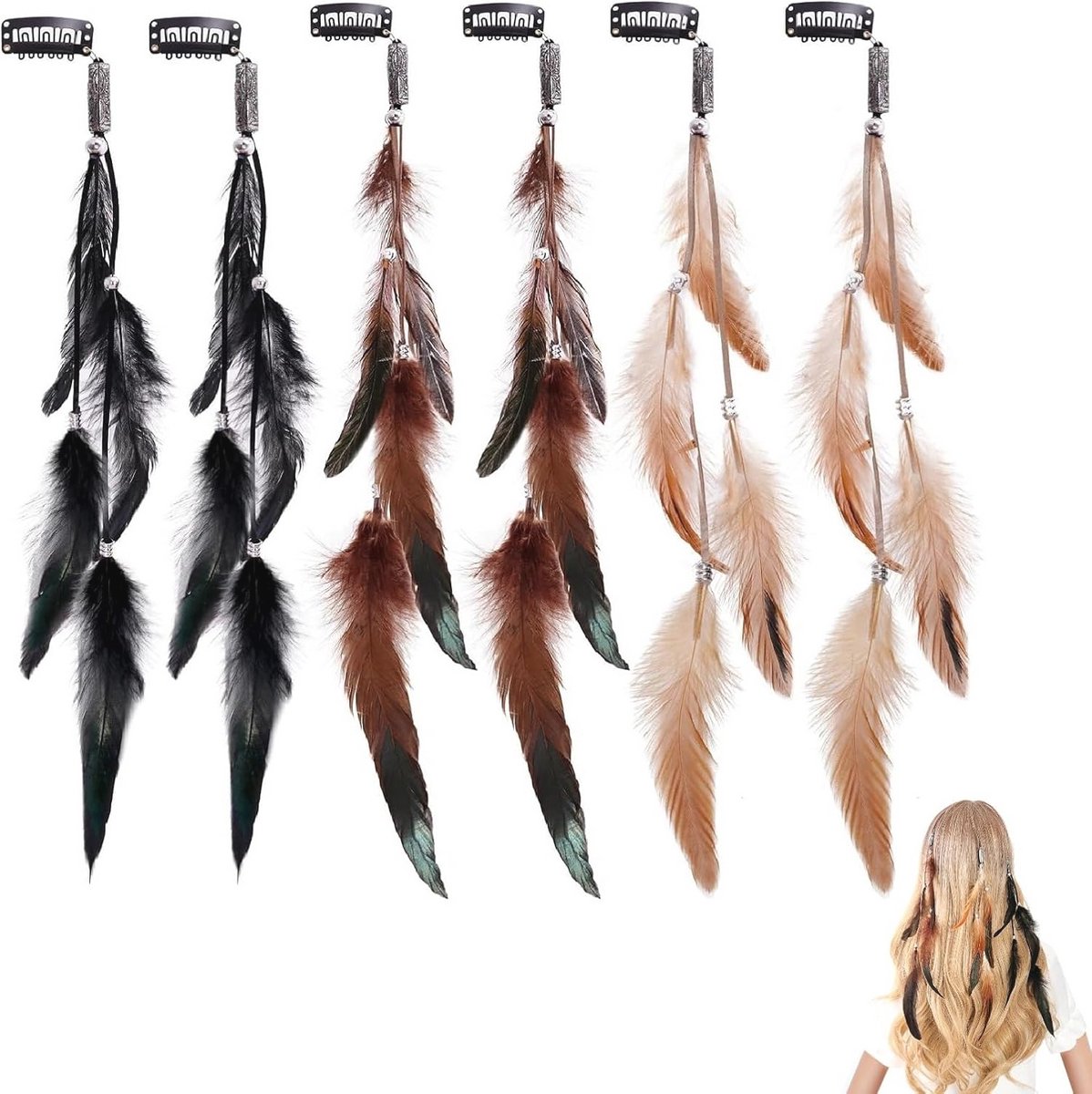 Veren Haaraccessoires Clip voor Kostuums en Feestjes - 6 Stuks