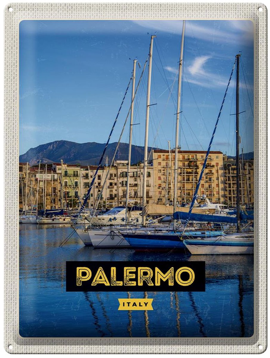 Blechschild Reise 30x40cm Palermo Italien Meer Boote